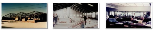 The Modart factory going up in 1970, its empty hall and the first office